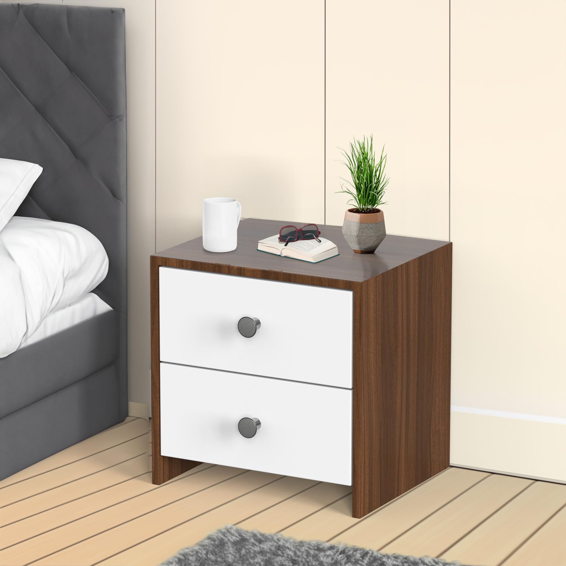 NEEHV HOME Wooden Jackson Bedside Table for Living Room | Bed Room (Classic Walnut and Frosty White, 38 X 45 X 45)-picture-25