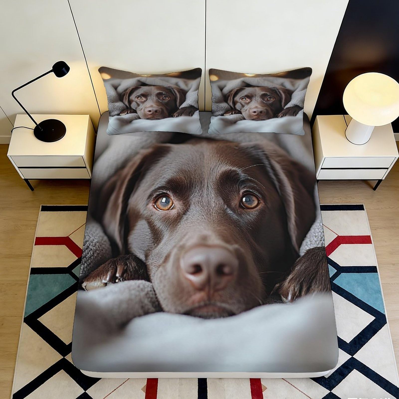 3D Printed Brown Puppy Fitted Sheet Microfiber Soft Breathable Dog Bed Cover for Bedroom Dorm Easy Care Mattress Protector 140x200x25cm
