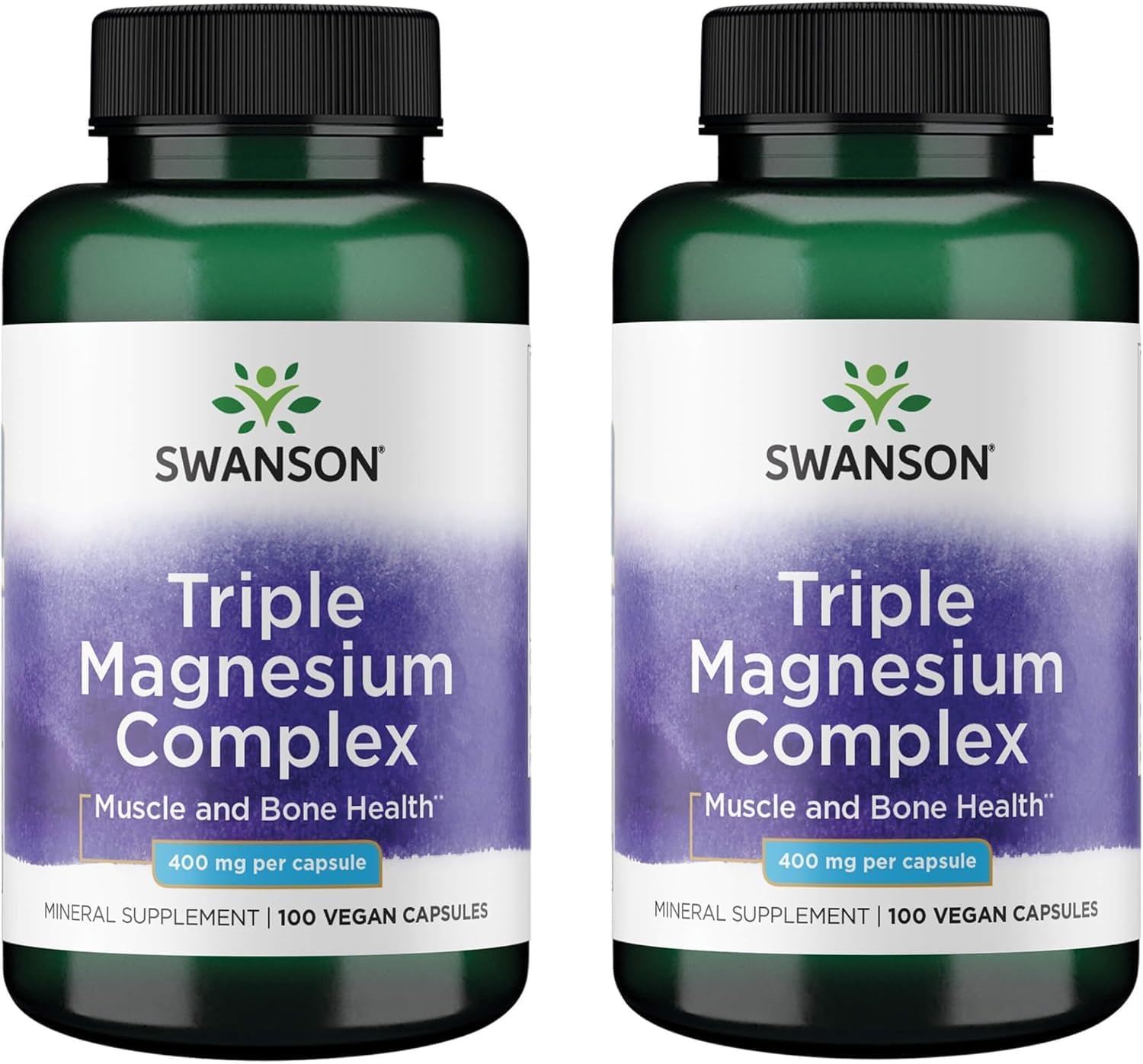 Swanson Triple Magnesium Complex - Mineral Supplement - Natural Support - Featuring Citrate, Oxide & Aspartate - (100 Capsules, 400mg Each, 2 Pack)