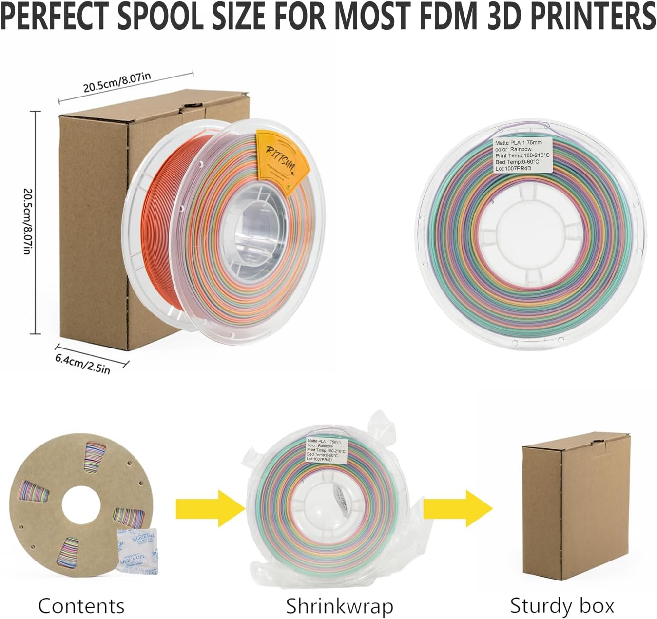 RITTSUM PLA Matte Rainbow 3D Printer Filament, 1.75mm Diameter, High Dimensional Accuracy (Matte Rainbow Fantasy Colors)