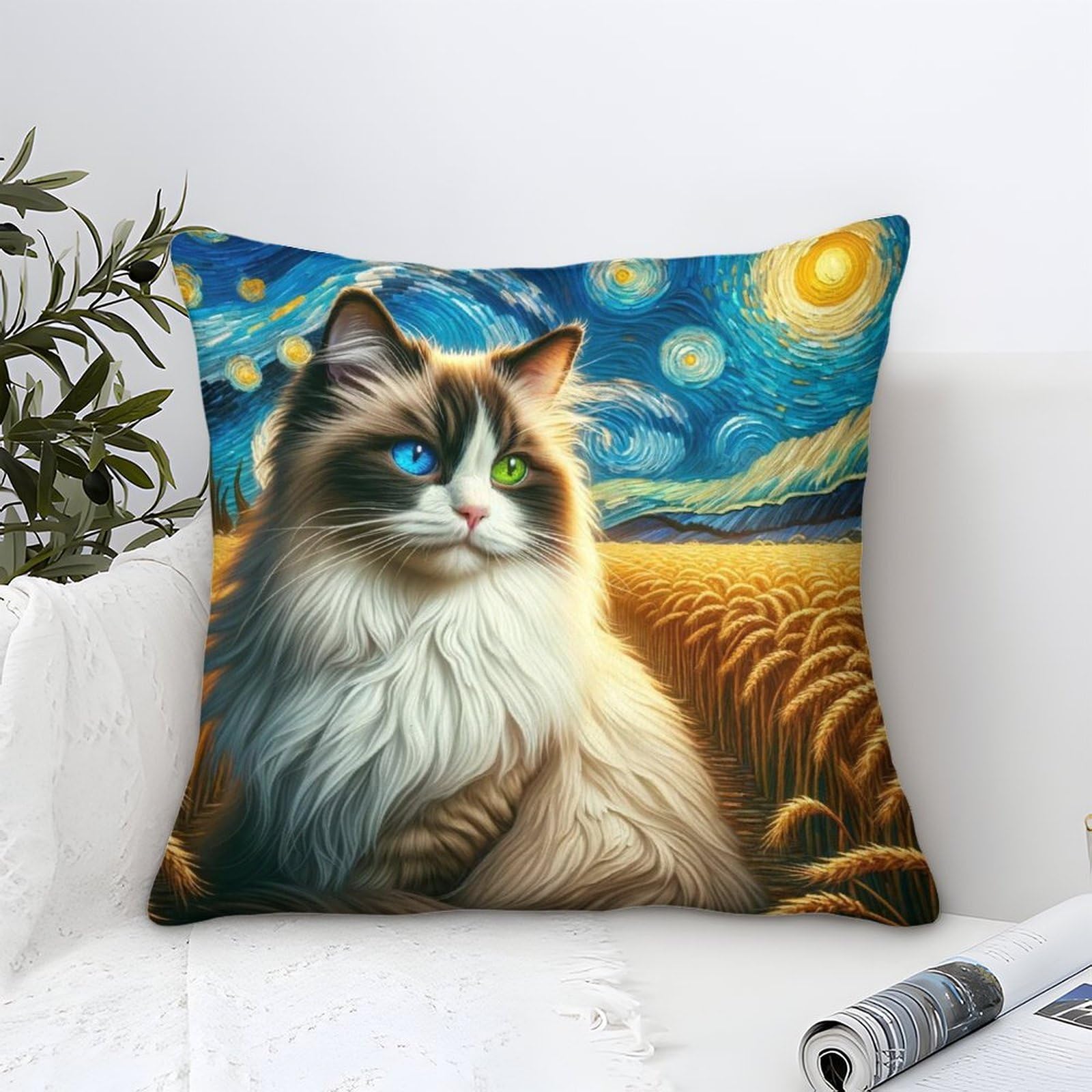 Yyvkpmlxc Style-1 Cushion Cover Ragdoll Cat Modern Art Decorative,Wheat Field Pattern Square Cotton Pillow Case Soft Polyester Pillowcases For Sofa Patio Home Decor 45X45cm