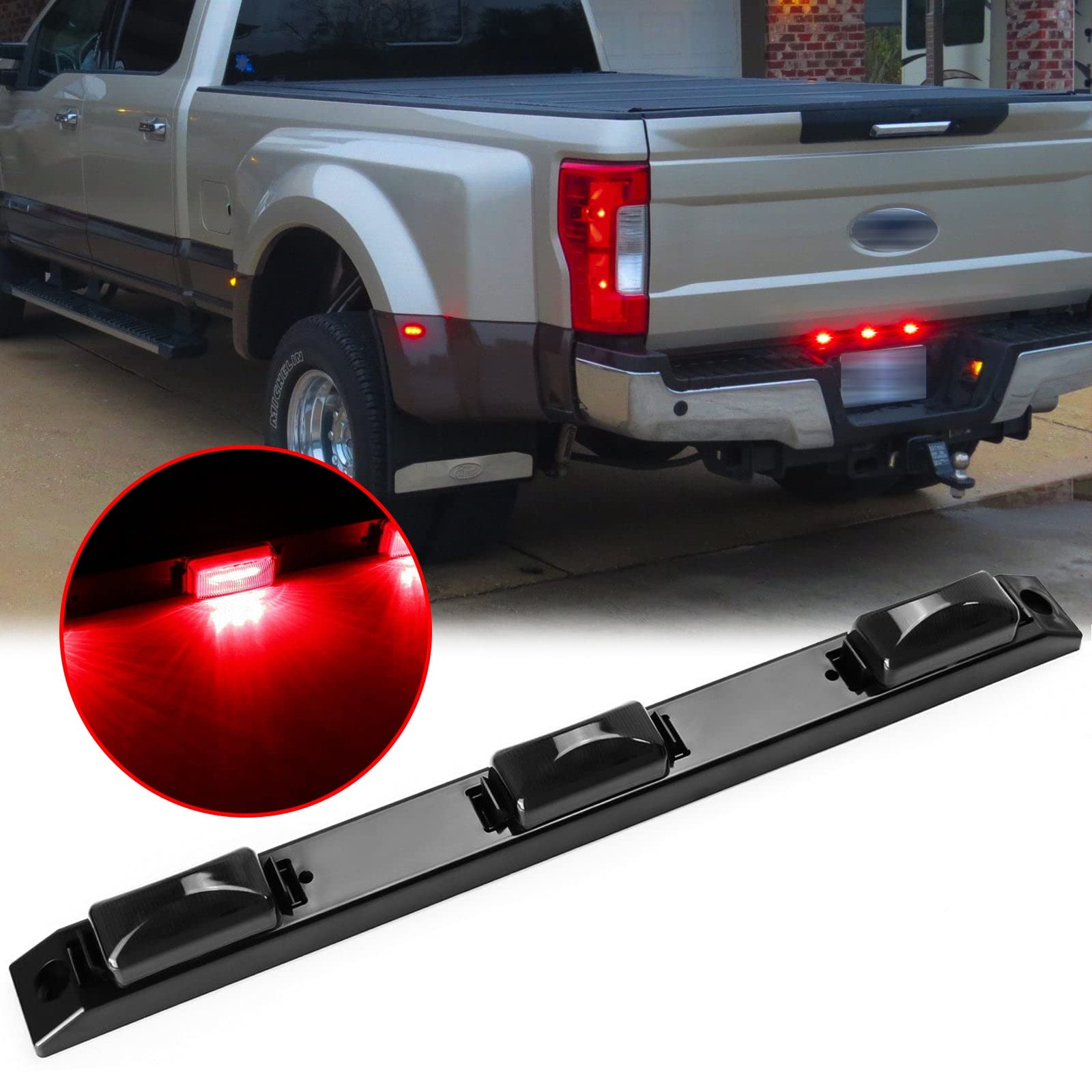 Xotic Tech 1pc Smoked Lens Rear Truck Tailgate Running Light Bar,Compatible with Ford F-150 F-250 F-350 F-450 Dodge RAM 1500 2500 3500 or Chevy Silverado or GMC Sierra etc(Red 9-LED)