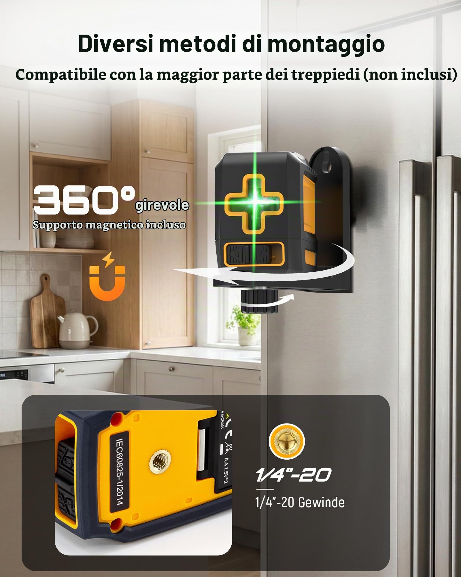 Livella Laser Autolivellante 30m, KAIWEETS Livella Laser Verde con Base Magnetica, Laser a Croce Orizzontale e Verticale con Custodia Protettiva e 2 Batterie