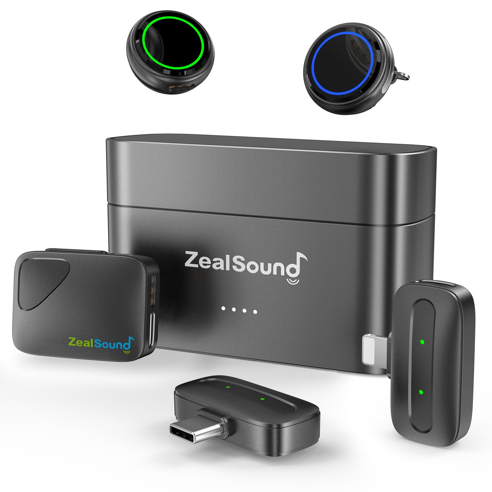 ZealSound Mini Micrófono Inalámbrico(2TX+3RX), micrófono de Solapa para *Phone *Pad cámara DSLR PC, 48 kHz/24 bits con cancelación de Ruido Activa, 300 m, 40 Horas, Hi-Fi Audio, micrófono para Vlog