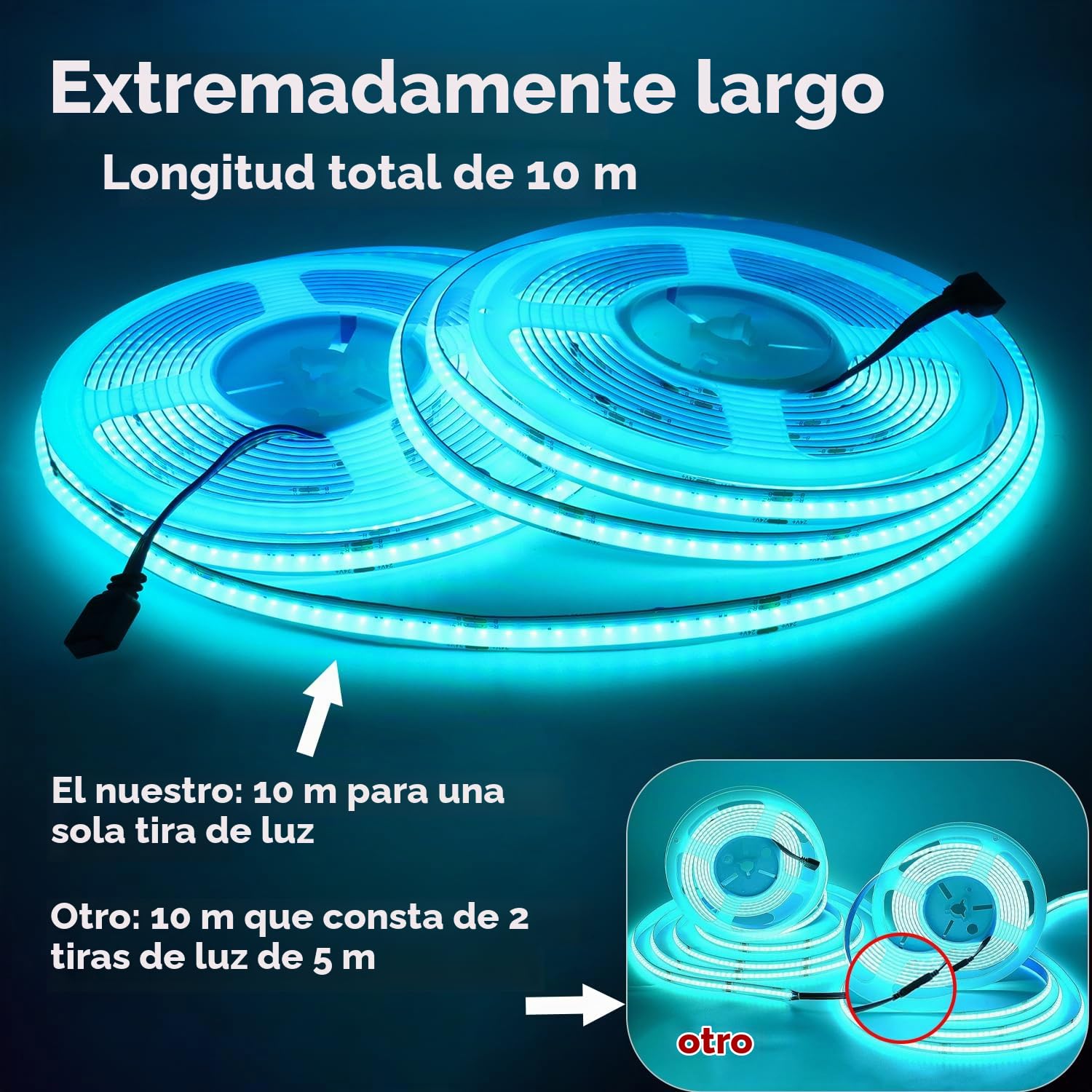 10M WiFi Tira LED COB 24V RGB,576 LED/M Strip Luces que cambian de color con APP controlable y Fuente de Alimentación, Flexible de luces led con Alexa Google Home para Gabinete, Dormitorio, Armario