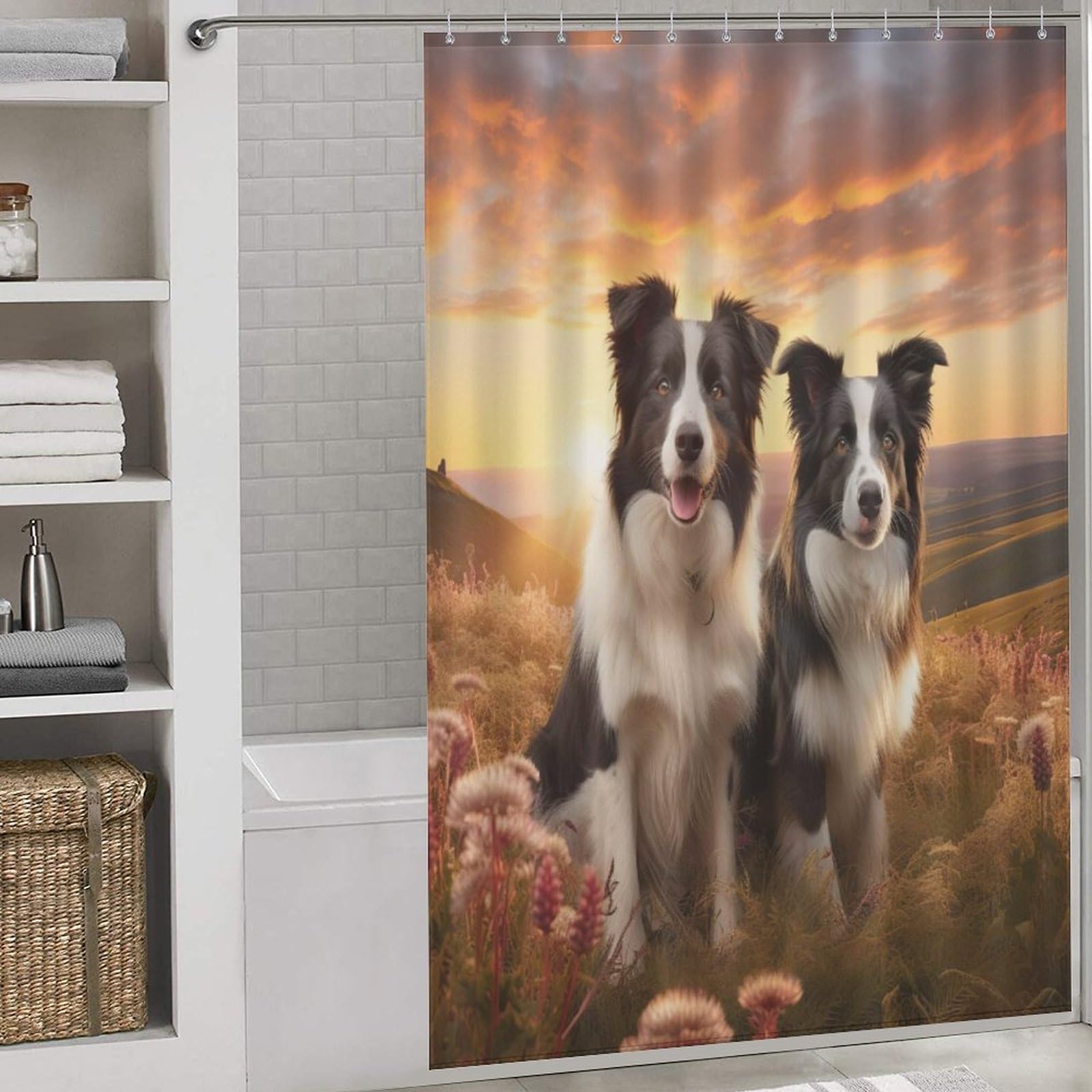 Rideau de douche chien pour salle de bain familiale, décoration ludique en tissu 152x183cm