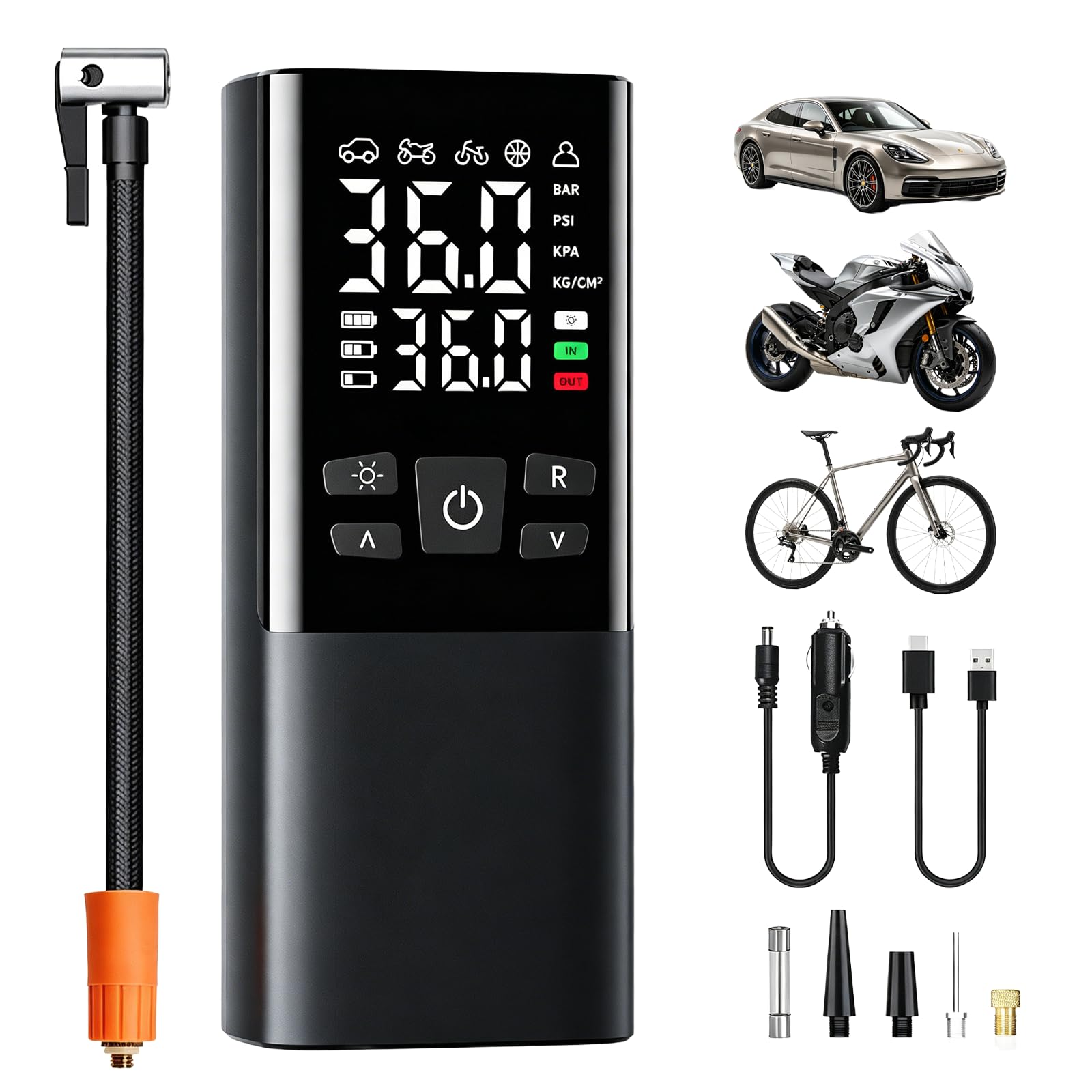 Compresor de Aire Portátil para Coche, Inflador de Neumáticos 150 PSI con Batería 6000mAh y 12V, Pantalla LED Digital y Apagado Automático, Bomba Eléctrica para Moto, Bicicleta, Pelotas
