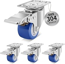 50mm Stainless Steel Casters for Heavy Duty Trucks with 4 Brakes, High Hardness and Heat Resistant, Small Furniture Wheels, 360kg Capacity, Swivel Casters for Industrial Devices