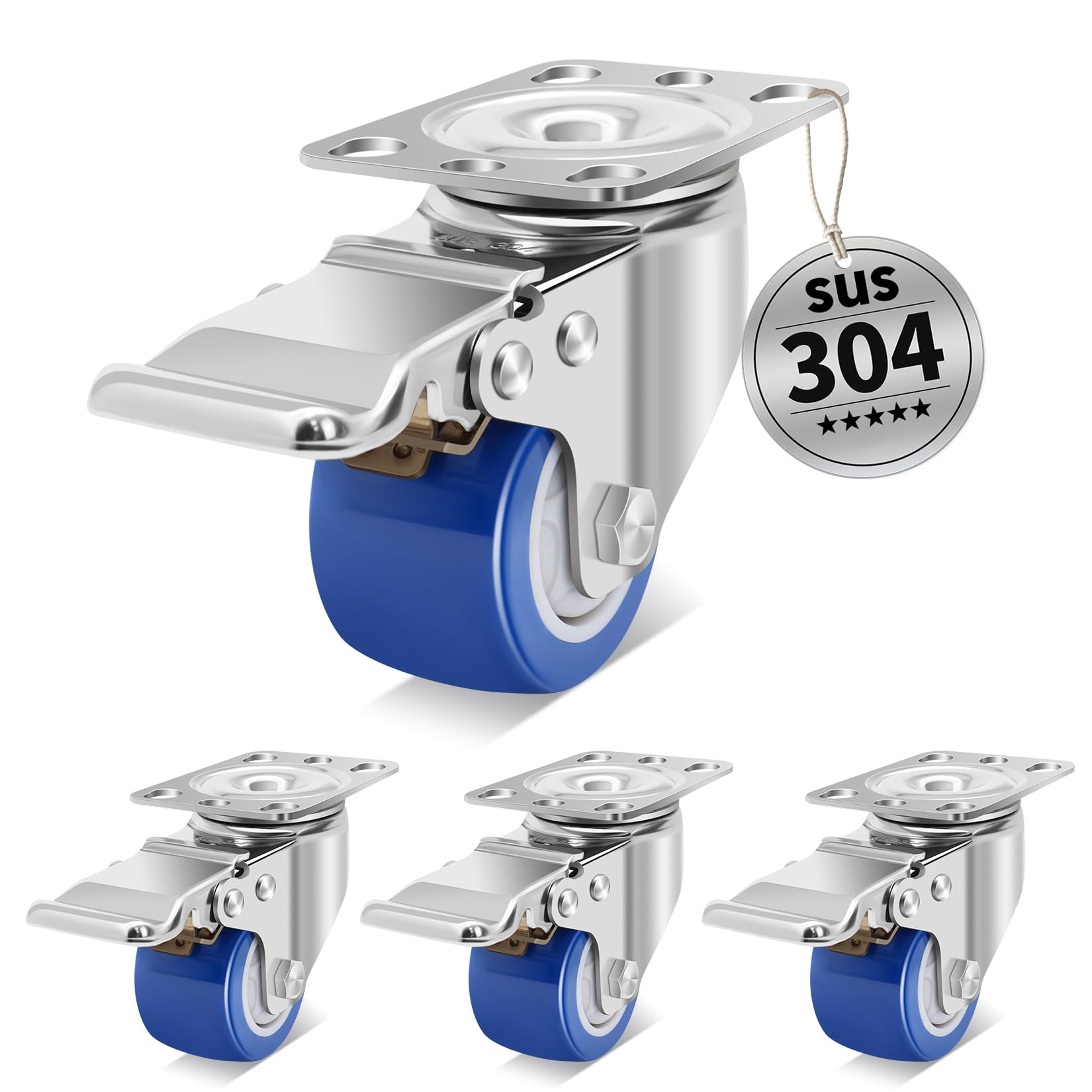 50mm Roulettes en Acier Inoxydable Charge Lourde avec Freins, Roulettes Petites Résistantes à la Chaleur pour Meubles, Capacité de 360kg, Roulette pour Usage Industriel et en Plein Air