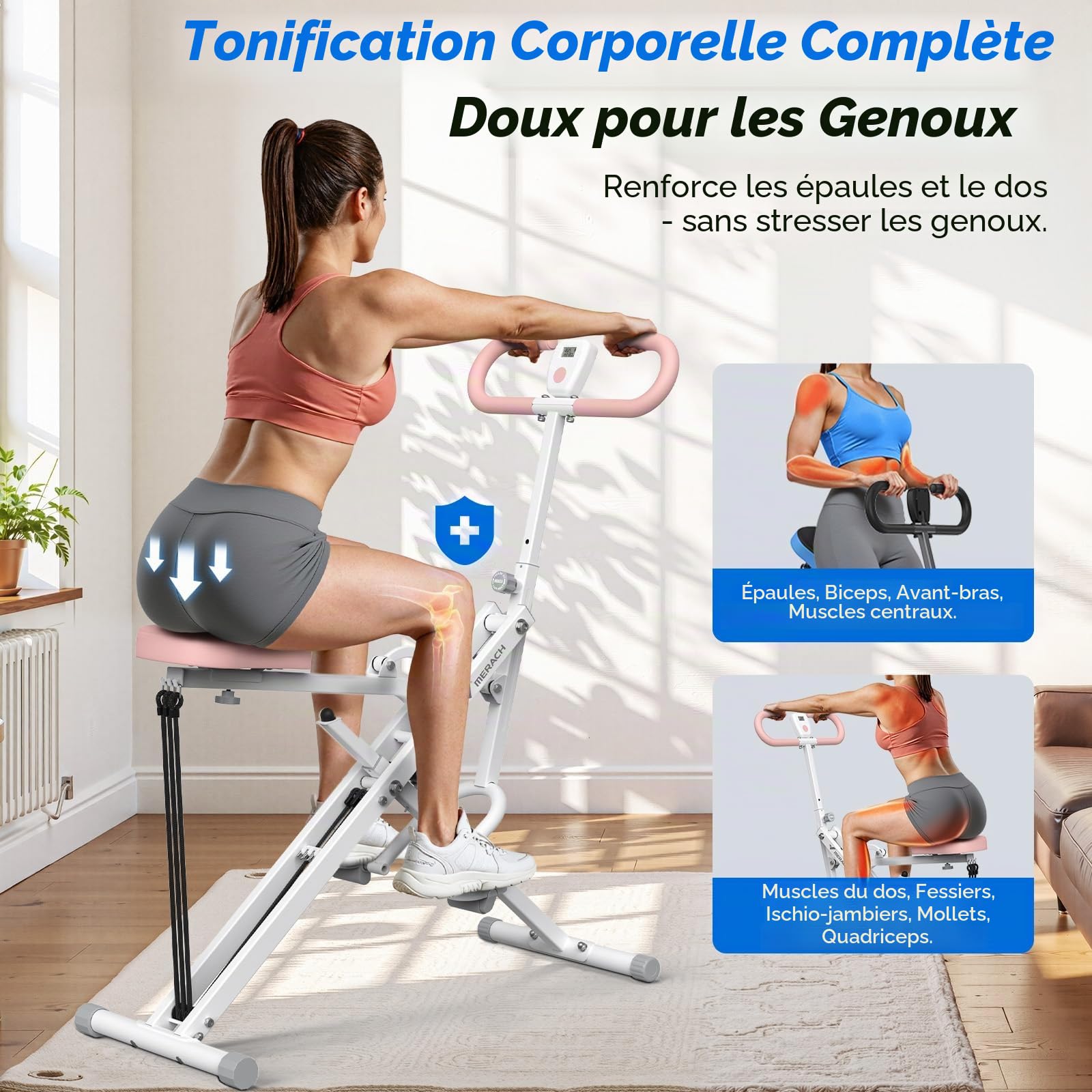 MERACH 2-en-1 Machine à Squats et Rameur, Appareil de Squat Pliable, Machine pour Fessiers, Jambes et Abdominaux, Montage en 10 Min pour la Maison et la Salle de Sport, Charge Max 160KG