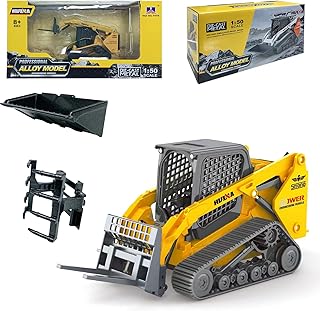 Gemini&Genius Construction Truck 3 in 1 Tracked Forklift with Metal Loader Shovel and Grab Shovel Construction Vehicle 1/50 Scale Alloy Tracked Tractor Toys for Kids(Tracked/Brown)