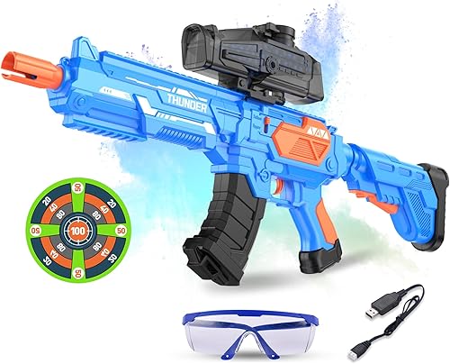 Lanzador de bolas de gel grande con tambor, lanzador automático y manual, lanzador eléctrico de salpicaduras (azul)