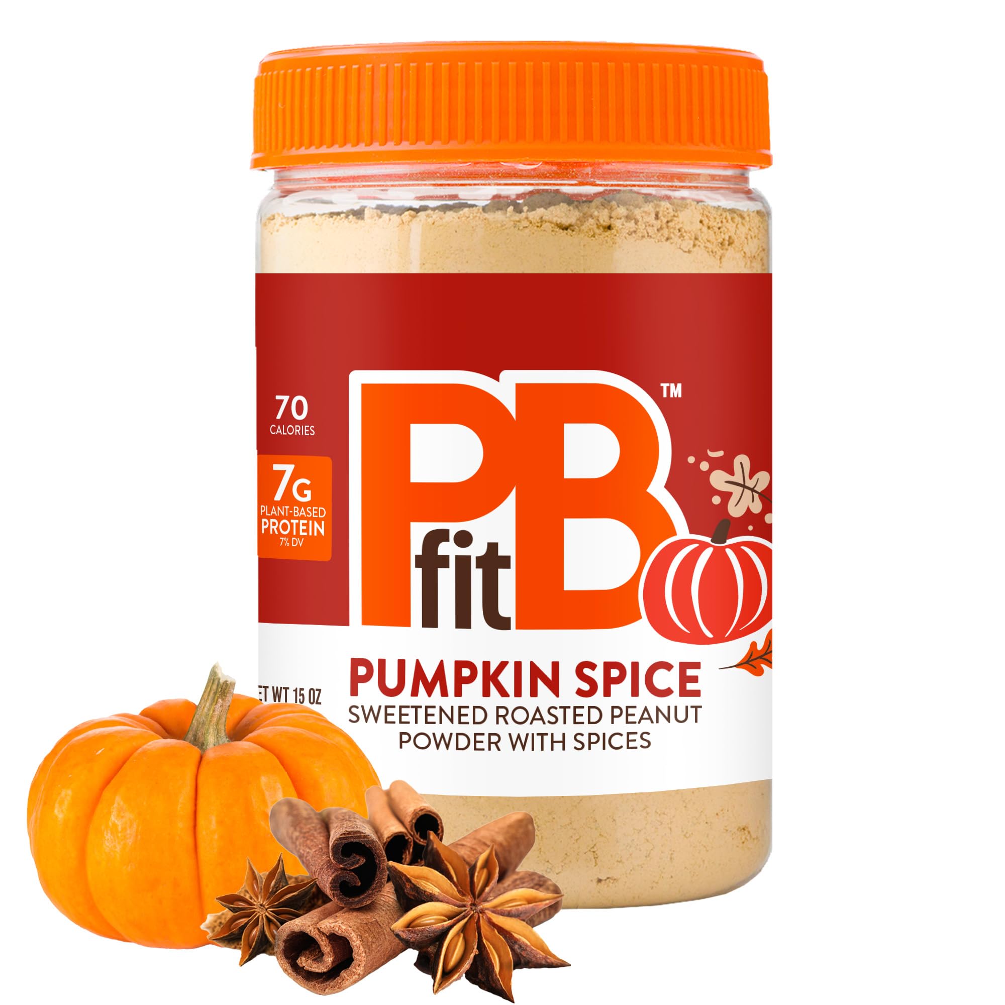 PBfit Pumpkin Spice Peanut Butter Powder 15 Oz, Peanut Spread, 7g Protein | Pumpkin Spice Peanut Butter Powder, Real Roasted Peanuts, 7g Protein, Gluten Free, Low Fat, Smoothies, Shakes, Baking