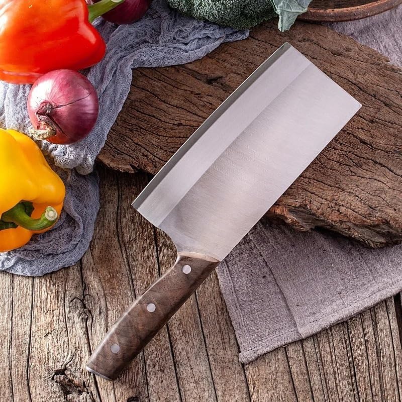 Meat Cleaver,Cleaver Knife 7.5 Inch Handmade 9Cr18MoV Steel Chefs Cleaver Mulberry Sang Knife For Cutting Meat Vegetable Fish Hotel Special Cutters (Size : Slicing Knife-A)