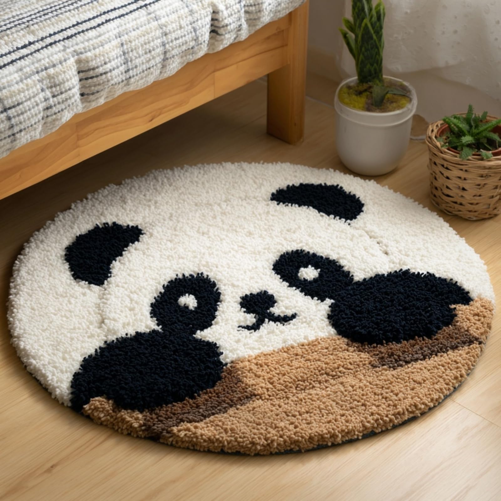 WallustrioaW Beginner Small Size Latch Hook Kits,Cute Panda,Yarn Rug Kits Making,Mat,Craft Kits with Printed Canvas for Starter Kids Adult,50x50cm