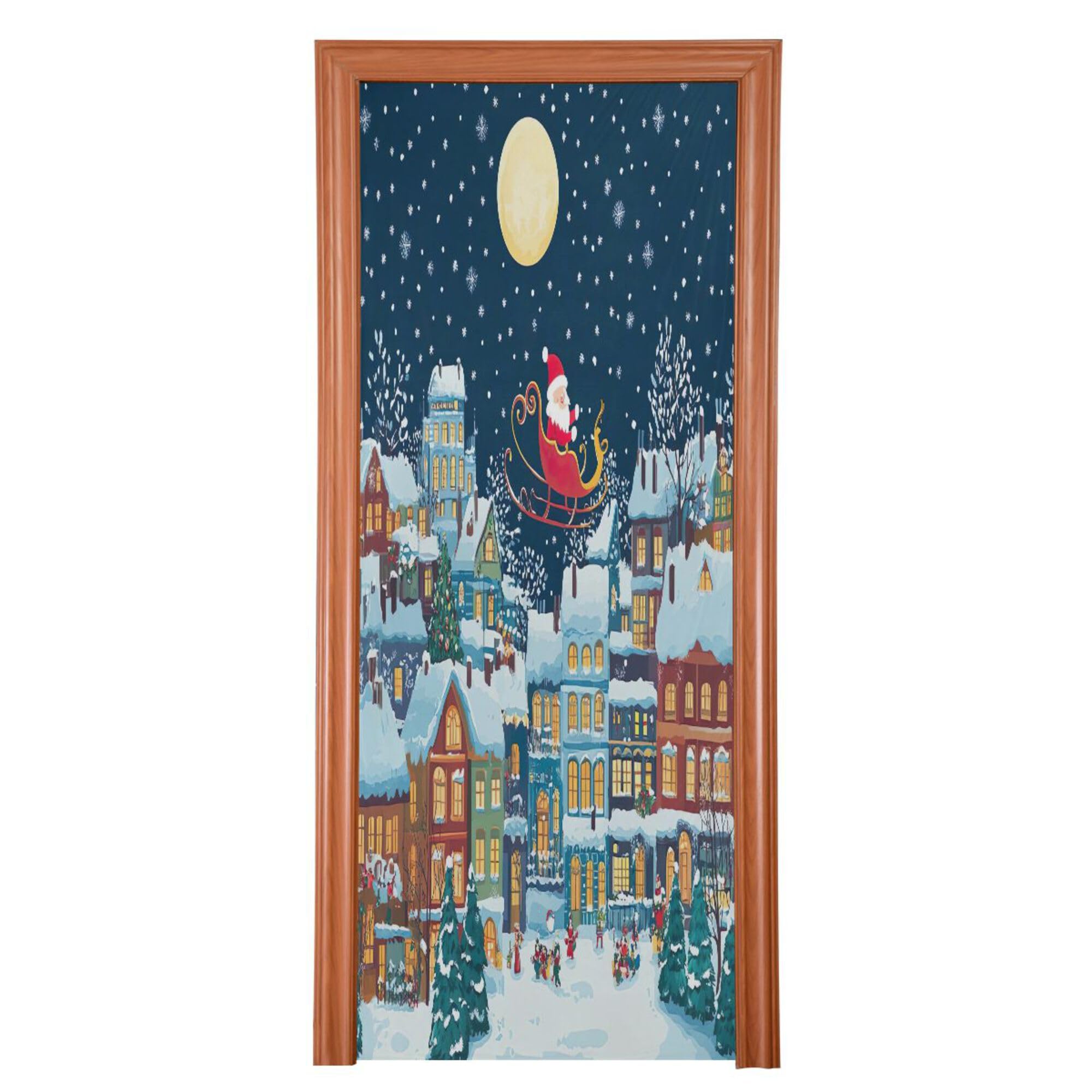SEHANY Christmas Snowy Town Door Cover Outdoor Decor, High Stretch Fabric Christmas Front Door Cover Christmas Banner Door Cover for Front Door Festive Party Home Decor 36 * 98inch