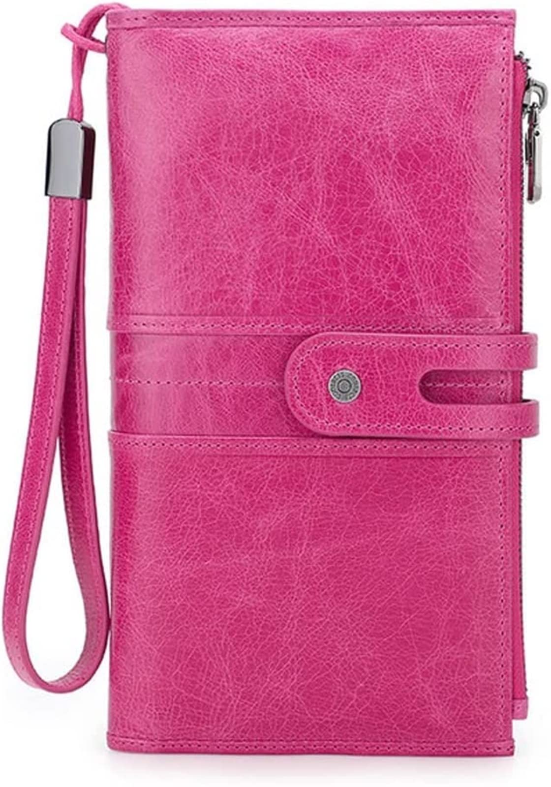 Skórzany portfel, Damska kopertówka długi portfel portmonetka o dużej pojemności z etui na telefon torebki damskie etui na karty(Pink)