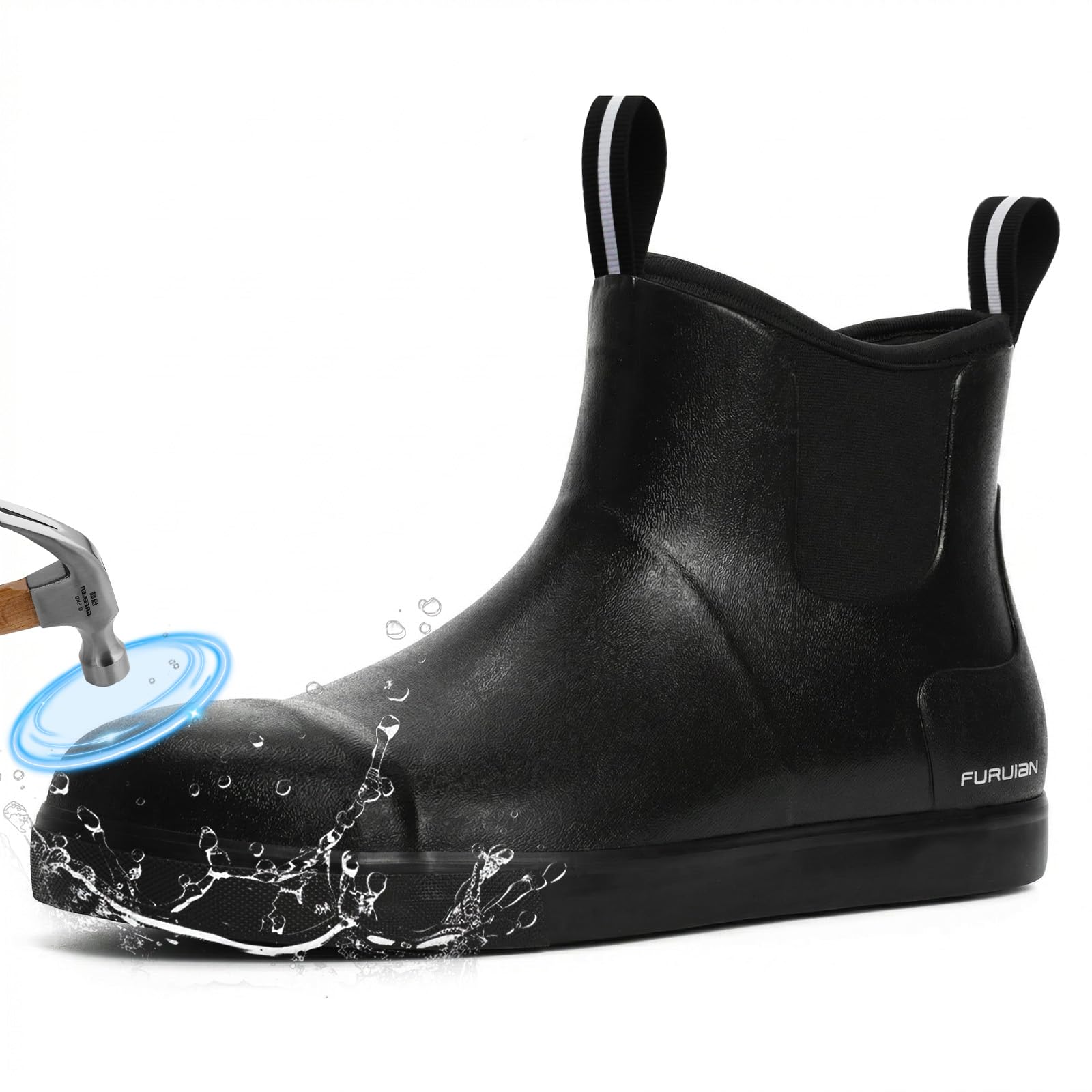 Furuian Stivali da pioggia da uomo con punta in acciaio, stivali da lavoro in gomma, impermeabili, stivali antinfortunistici alla caviglia/corti, antiscivolo, scarpe da pioggia Chelsea per attività