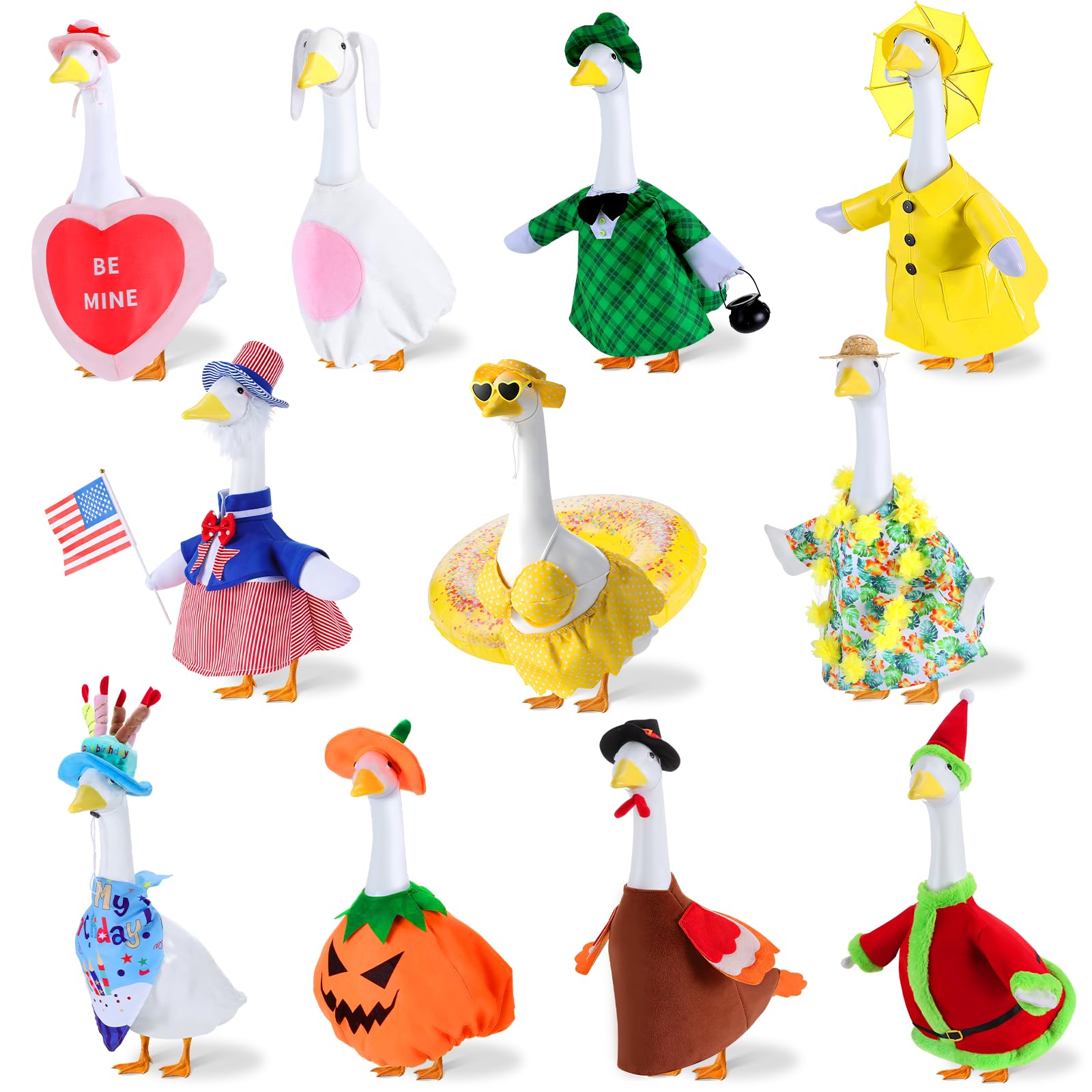 Photo 1 of 11 Set Holiday Porch Goose Outfit All-Season Bundle – Valentine St. Patrick Easter Summer 4th of July Fall Halloween and Christmas – Porch & Lawn Goose Costumes for Patio Yard Garden Decor (23 Inch)