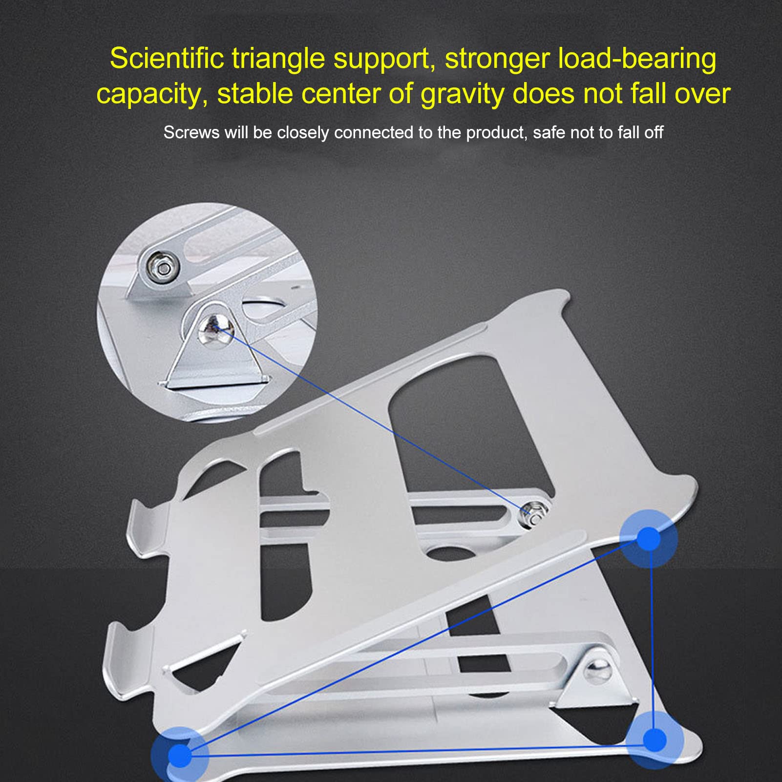 Supporto Per Laptop Portatile Argento, Angolo Regolabile, Design Pieghevole, Supporto di Raffreddamento in Lega di Alluminio con Cuscinetti in Silicone, Supporto Sollevabile Retrattile da Tavol