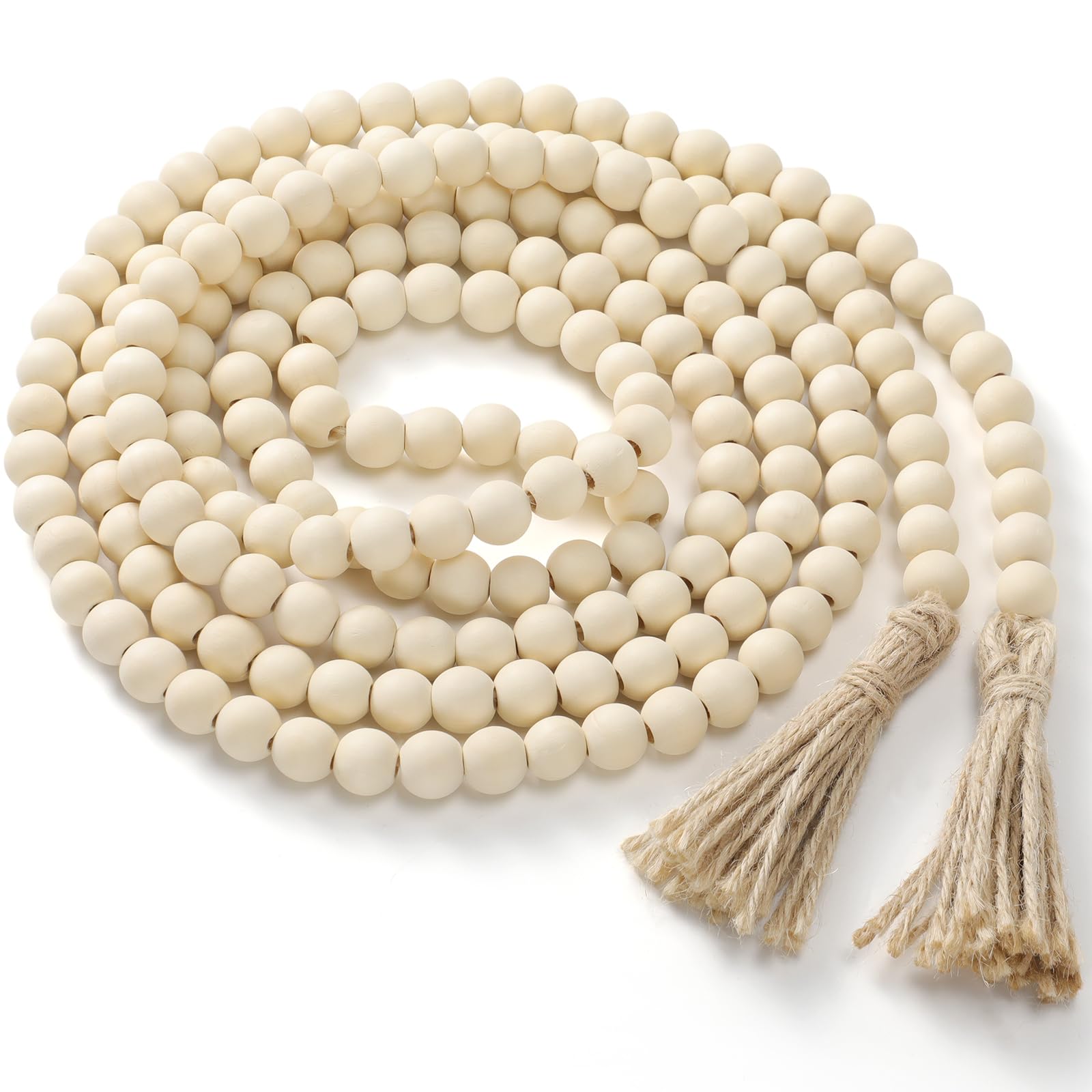 Equsion Rustic Wood Bead Garland with Tassel Farmhouse,Natural Wood Color