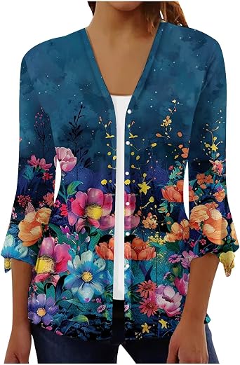 Womens 3/4 Length Sleeve Tops Dressy Casual Button Down V Neck Tunic Shirts 2026 Spring Summer Holiday Work Blouses
