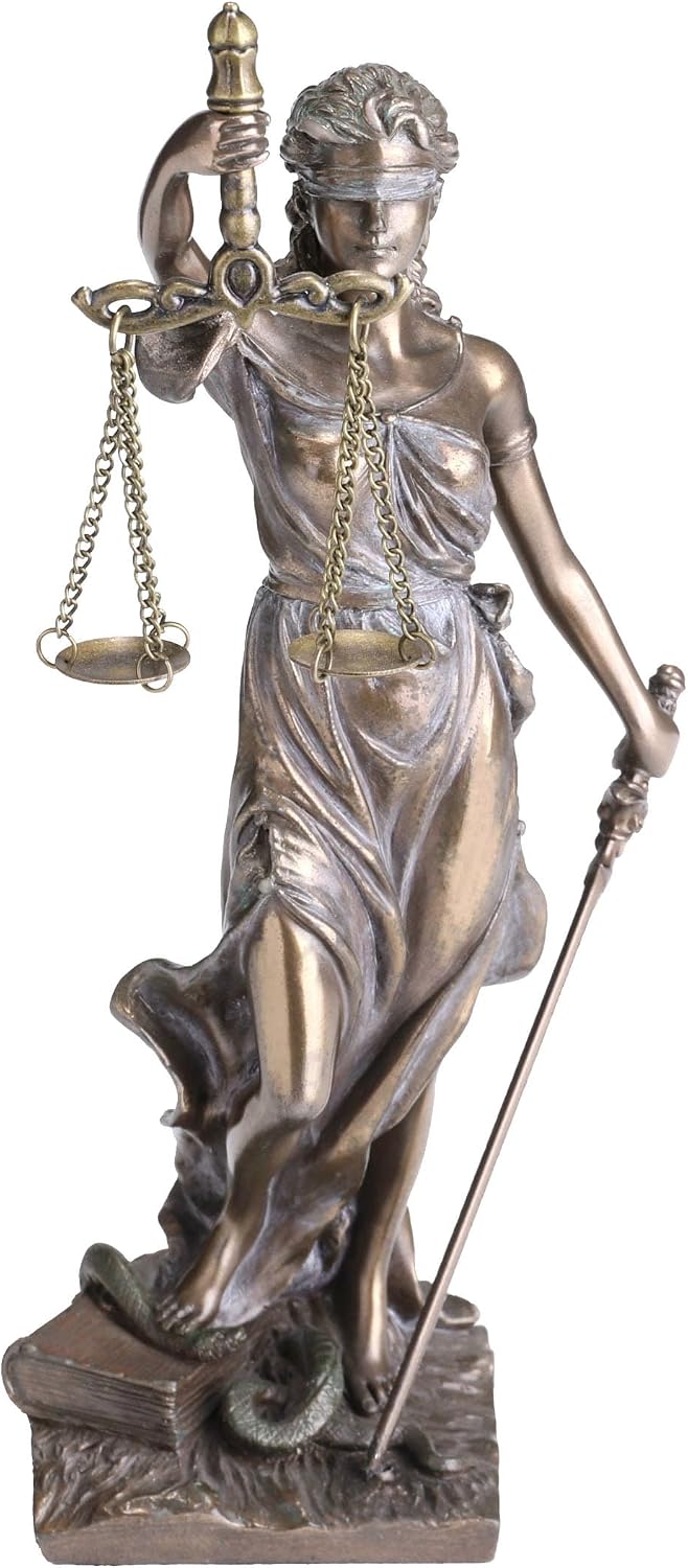 UNICORN STUDIO 8 1/8 Inch Lady Justice Holding Scale and Sword Cold Cast Resin Bronze Finish Statue Home Decor Gift