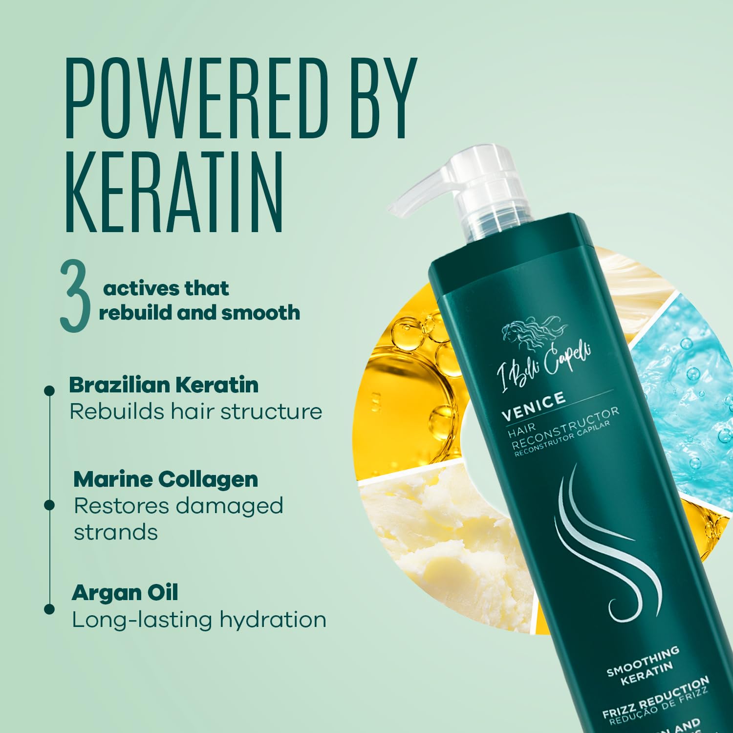I Belli Capelli Venice Organic Keratin Hair Treatment Straightening in 1 Step - Formaldehyde Free, Organisches Keratin, Keratin Para Alisar El Pelo Sin Formol, Brazilian Keratin (16.9 Fl Oz/ 500 ml)