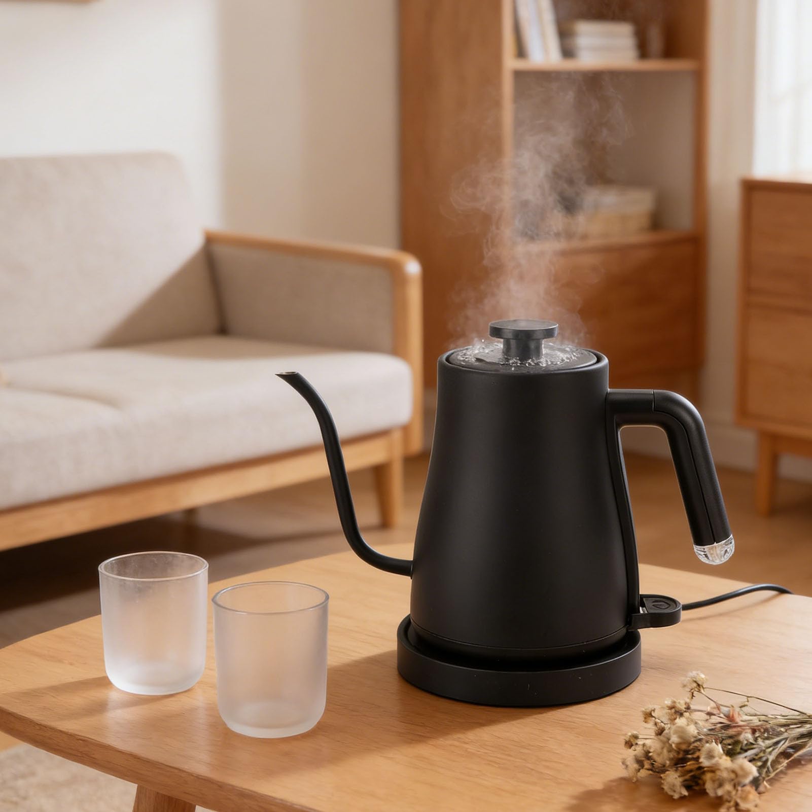 Haofy Bollitore Elettrico, capacità 1 Litro Collo di Cigno Bollitura Rapida Mano Design di Versamento Preciso Acciaio Inossidabile Strumento di Preparazione Versatile per caffè Tè (Spina europea 220