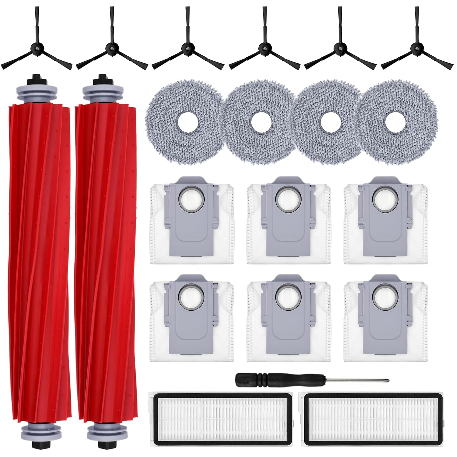 SaprdiiAccessory Set for Roborock Qrevo S/QRevo Pro/QRevo MaxV, 6 Dust Bags, 4 Wipes, 2 Roller Brushes, 2 Filters, 6 Side Brushes, Robot Vacuum Cleaner Replacement Part Robot Vacuum Cleaner