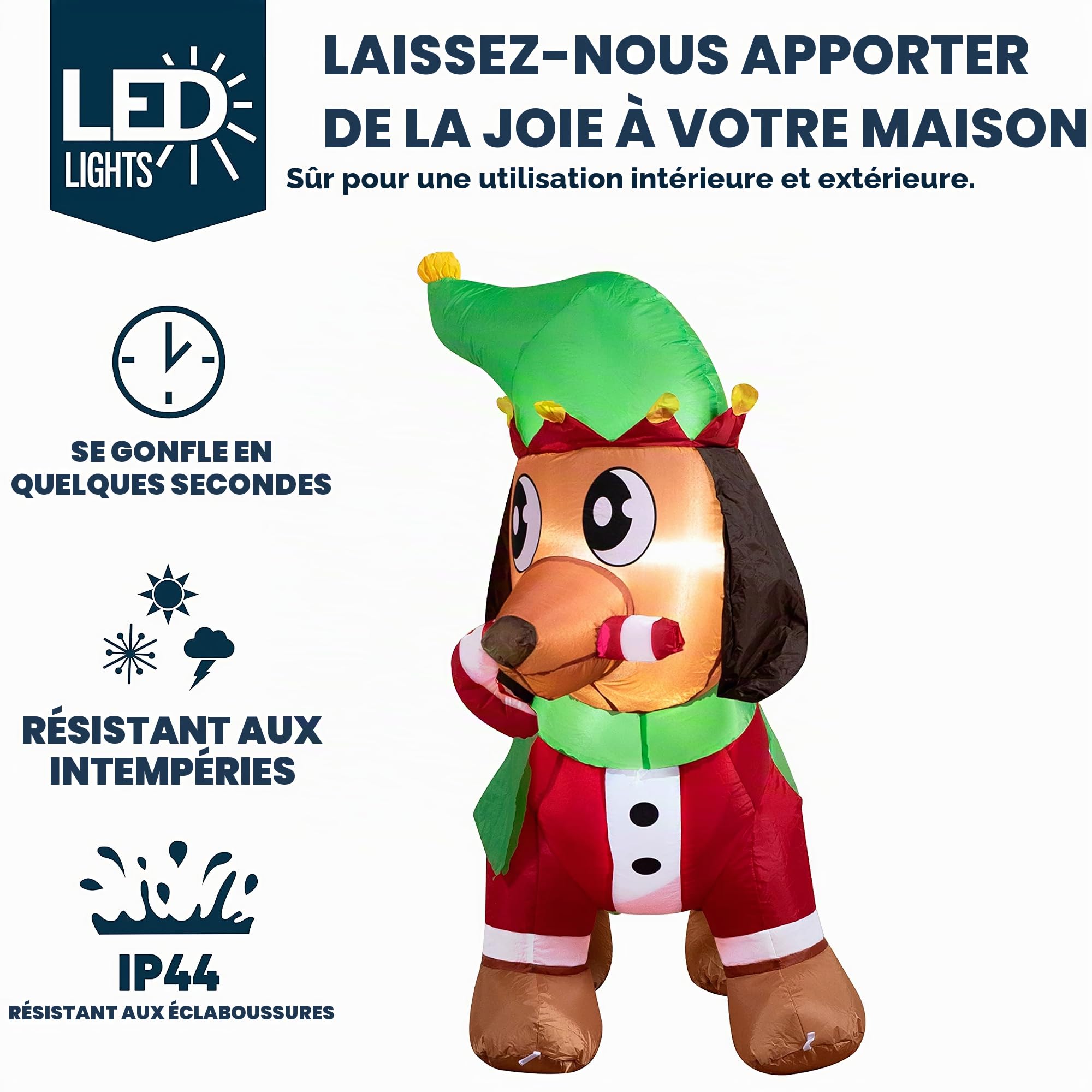 Joiedomi 183cm Chiot Gonflable de Noël Tenant Une Canne à Sucre d'orge - Décoration Gonflable en Plein air avec LED intégrées - pour fête de Noël, intérieur et extérieur - Cour, Jardin, pelouse