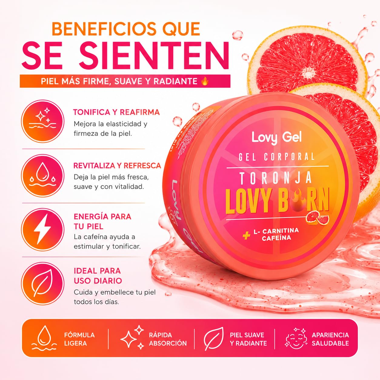 gel corporal con l carnitina para que sirve LOVY CARE de Toronja Sport L-Carnitina + Mentol + Cafeína, 250 ml, Refrescante, Reafirmante y Tonificante Belleza hk vitals glutathione capsule biovara labs Size:1000 mcg/ml - 30 ml x 5
