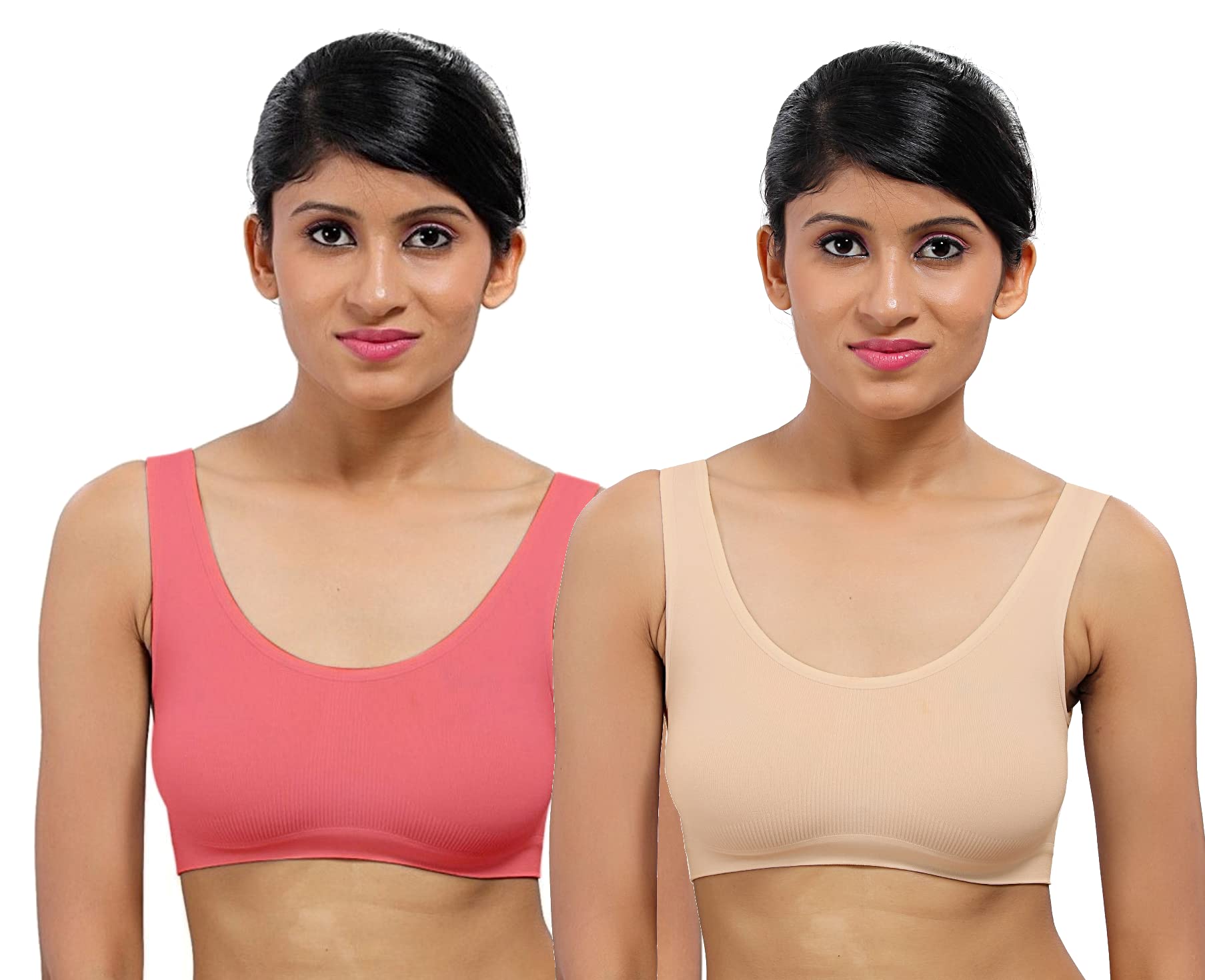 fabme Women's Nylon Blend Wire Free Casual Full-Coverage Bra (Pack of 2) (Po2-BR-Air_Skin, Peach-picture-25