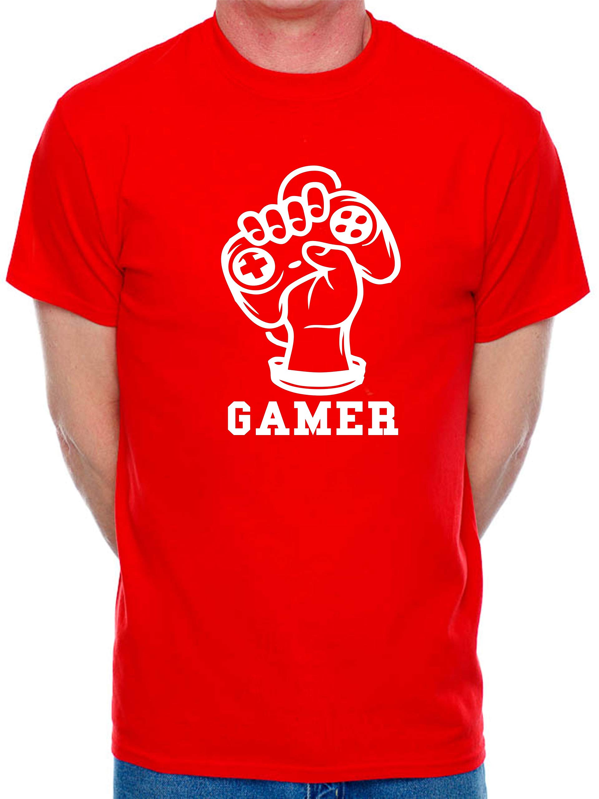 Print4U Mens T-Shirt Gamer Fist Gaming Retro Tee XX-Large Red
