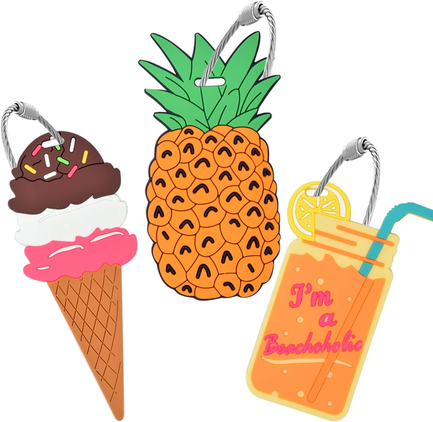 Unique Luggage Tag [3 Pack] Travel Pineapple Ice Cream Drink Bag Identify Label Holiday Gift Ideas