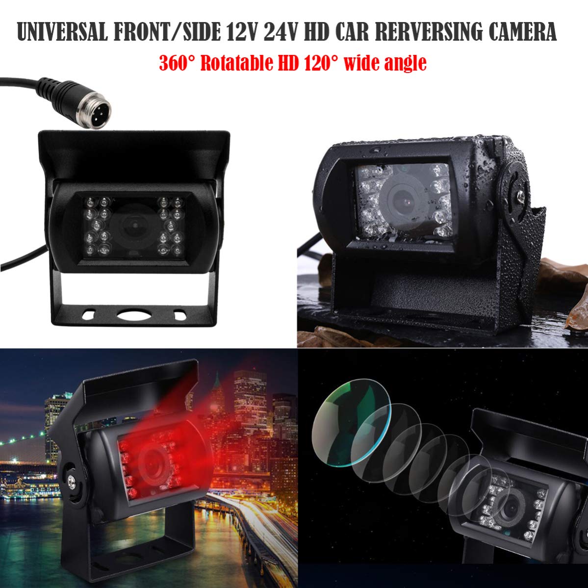 Riloer Telecamera Di Retromarcia HD CCD – Impermeabile IP68, Visione Notturna 3m, Angolo 170°, Per Auto, Camper E Camion