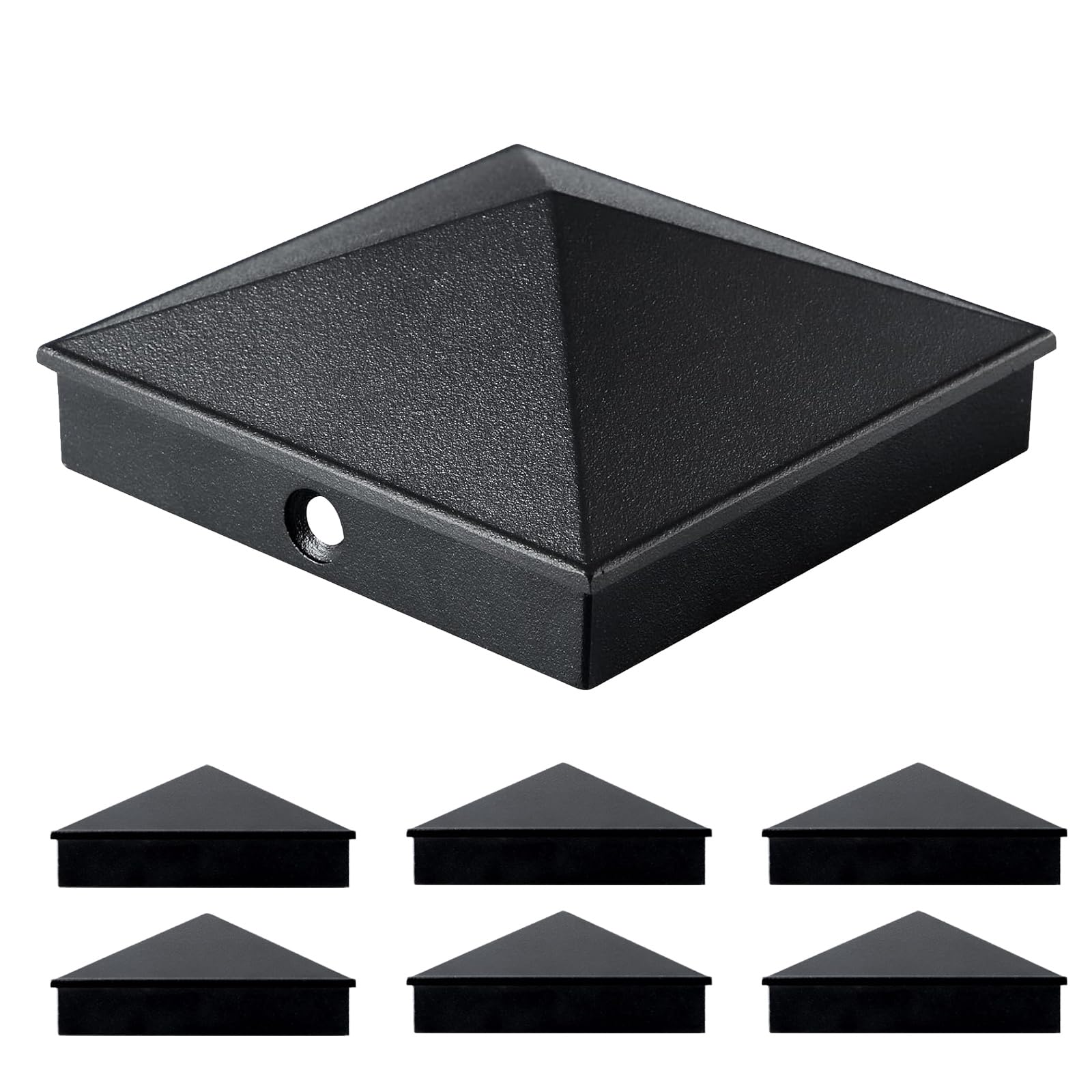 Post Cap 1.5" x 1.5" 6 Pack Matte Black Aluminum Pyramid Fence Post Caps for Nominal 1.5x1.5 Wood Posts, Waterproof Deck Mailbox Gate Finials, Easy