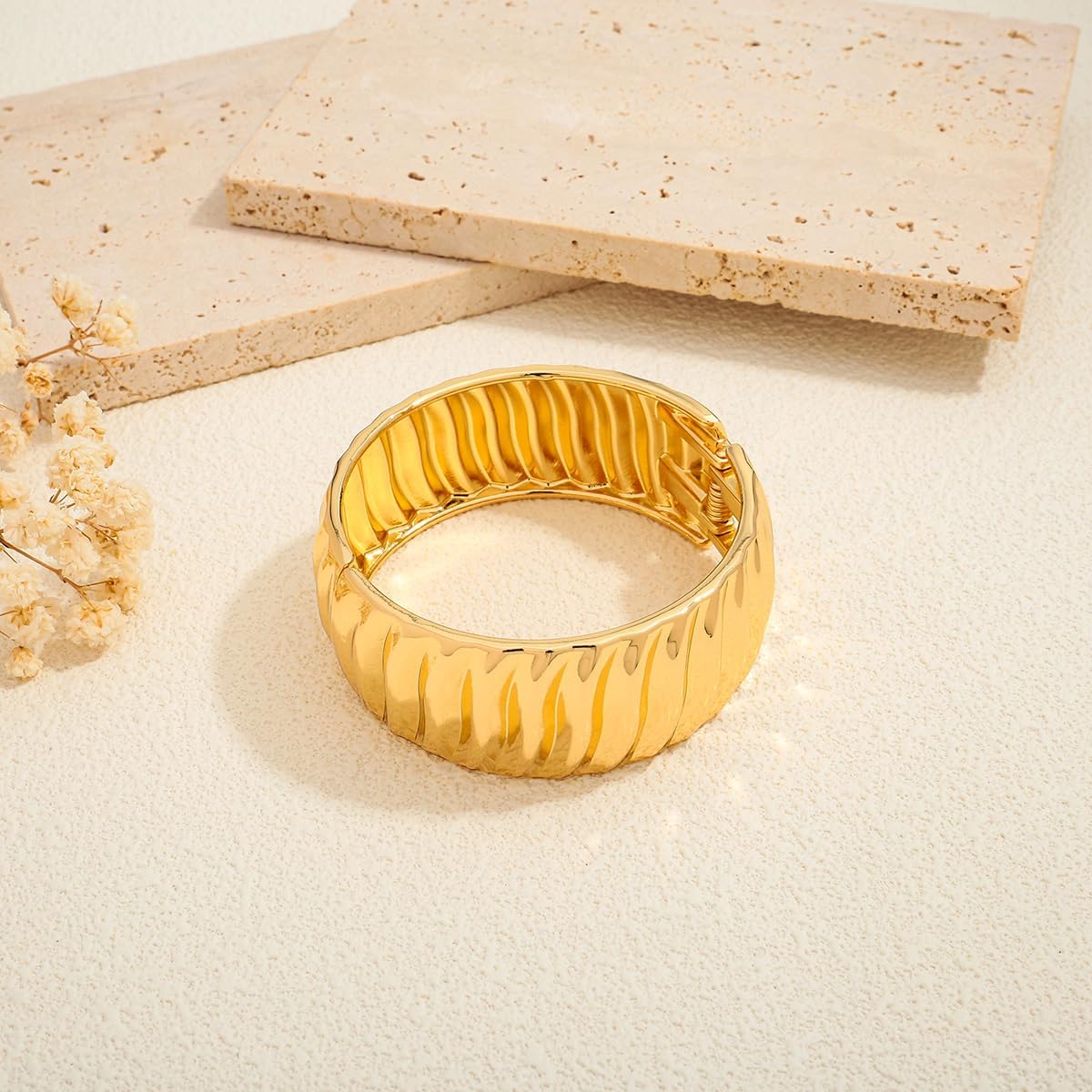 Chunky Gold Cuff Bangle Bracelet for Women Wide Twisted Texture Spring Clasp Open Thick Gold Bangle Jewelry for Party - Image 4