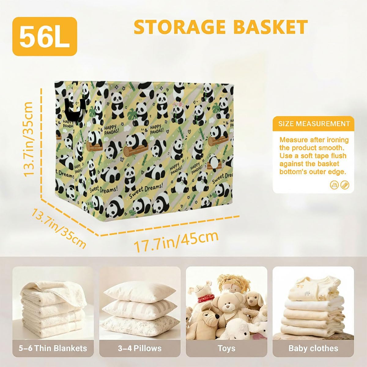 Bamboo Panda Laundry Hamper, 56L Large Foldable Laundry Basket with Handles, for Family Clothes, Toy Storage Bin, Blankets,Decorative Organizer for Shelves & Closet Home Decor Bedroom & Nursery image 4