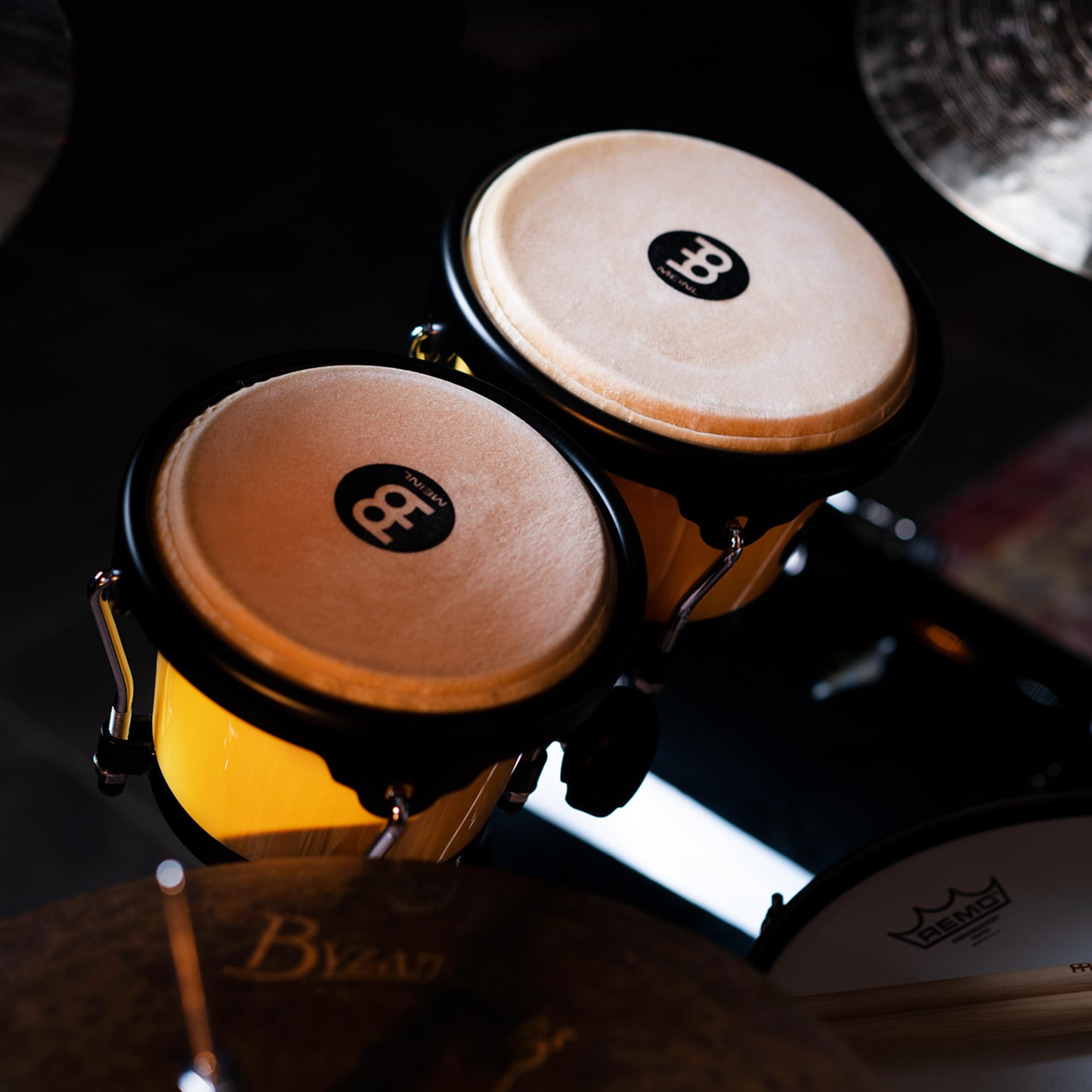 Meinl Percussion Bongos Journey Series - 2 Tamburi a Mano da 6.5 e 7.5 Pollici - Chiave Accordatura Inclusa - Plastica ABS, Yellow (HB50IY)