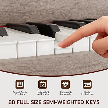 88 Keys Digital Piano Keyboard with Full Size Semi-weighted Keys,Portable Electric Piano with Pedal,Headphone,MP3 Connection,Full-featured Keyboard for Beginner,Kids,Adults,Grey