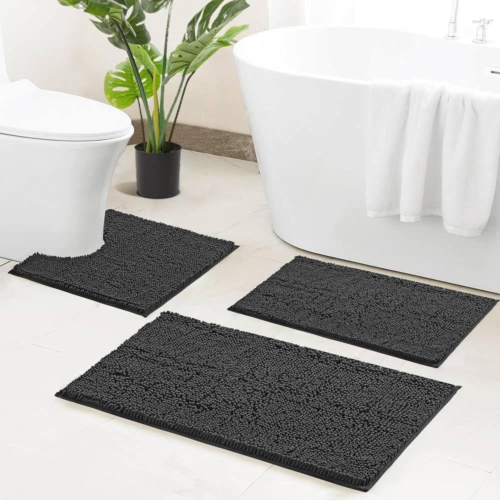 IsolaY Badematten-Set, 3-teilig, weicher Plüsch-Badteppich, U-förmiger WC-Vorleger-Set, Badezimmer, super saugfähige Duschmatte, grau, dreiteiliges Set