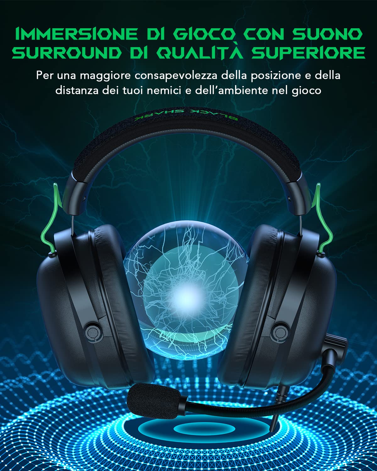 Black Shark Cuffie Gaming con Microfono Cardioide che Elimina i Rumori, Cuffie da Gaming per PC, PS4, PS5, Xbox, Switch, Driver Dinamici 50mm, Over-ear Cuffie con Microfono e Luce LED