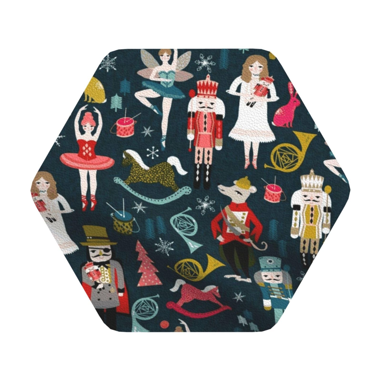 Women's Nutcracker Ballet Xmas Dance PU Leather Coasters Set of 6 Hexagon Drink Coasters