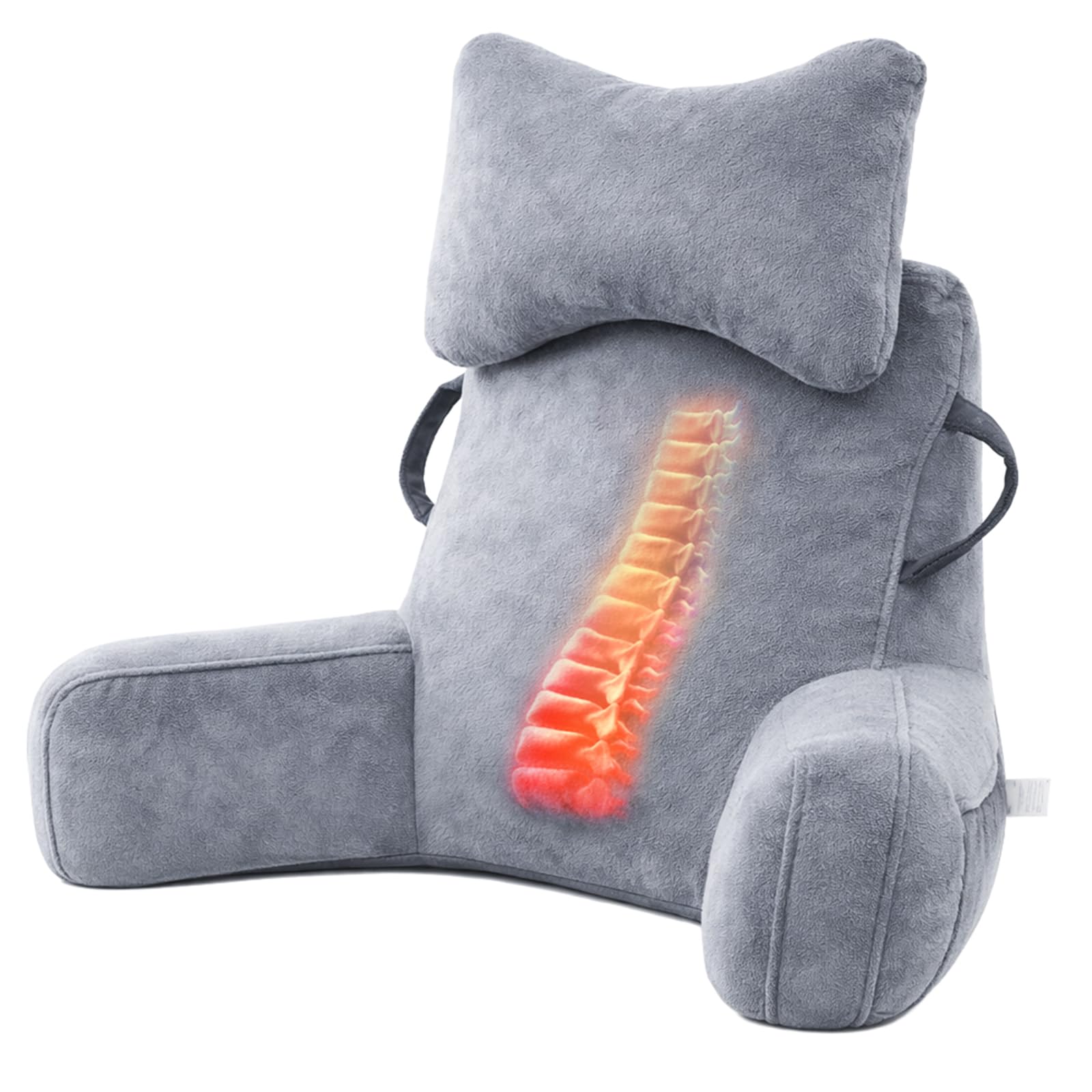 Lesekissen für Bett Erwachsene, Rückenkissen mit abnehmbarer Nackenrolle & hohen Armlehnen, (60-105) x 88 x 40 cm Bettkissen Rückenlehne zum Sitzen im Bett, Sofa, Lesen, Fernsehen,Grau (Grau, XL)