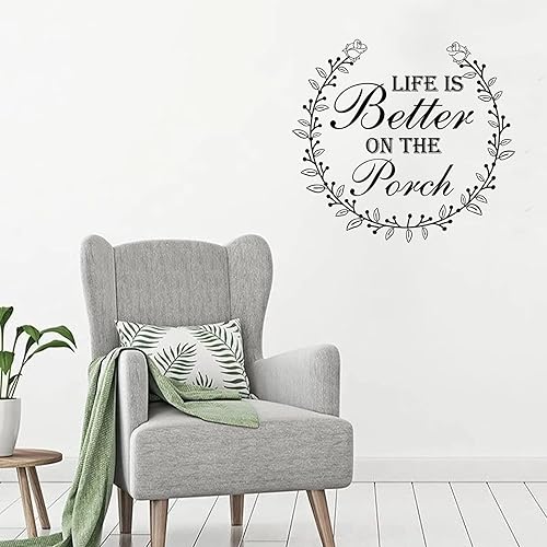Miniatura 3 de Calcomanías de pared con texto "Life is Better On The Porche" extraíble para dormitorio, decoración del hogar