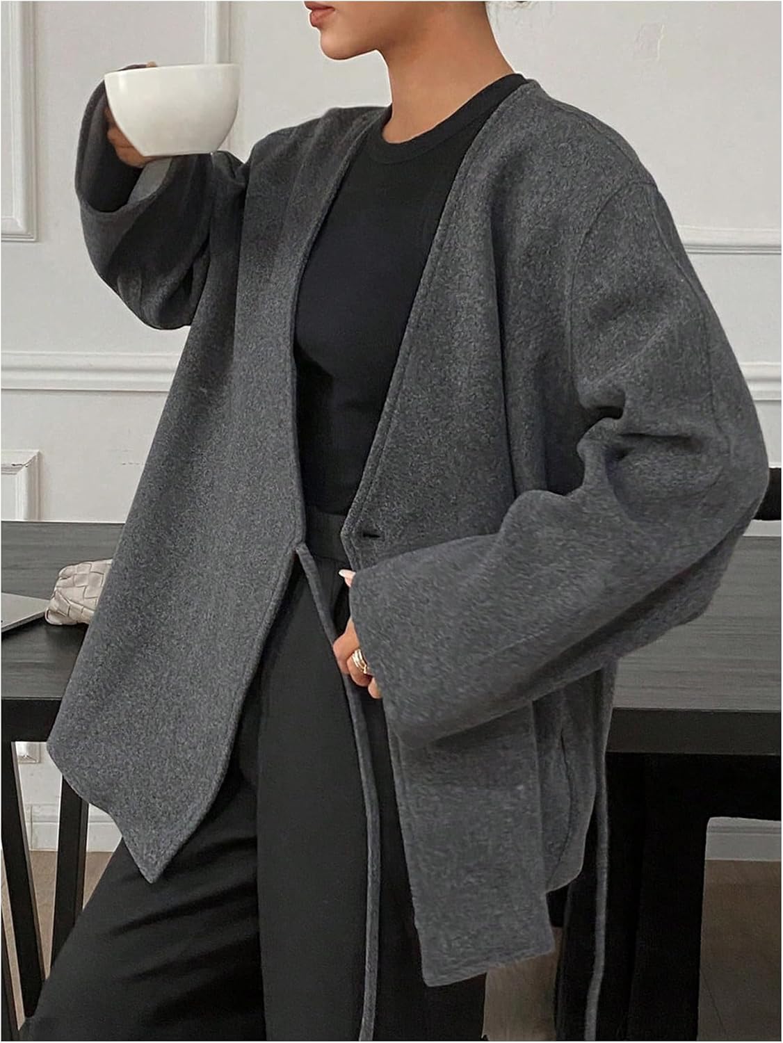 GORGLITTER Women's Wrap Cardigan Oversized Pea Coats Dressy Casual V Neck Long Sleeve Tie Front Winter Jackets Outerwear - Image 4