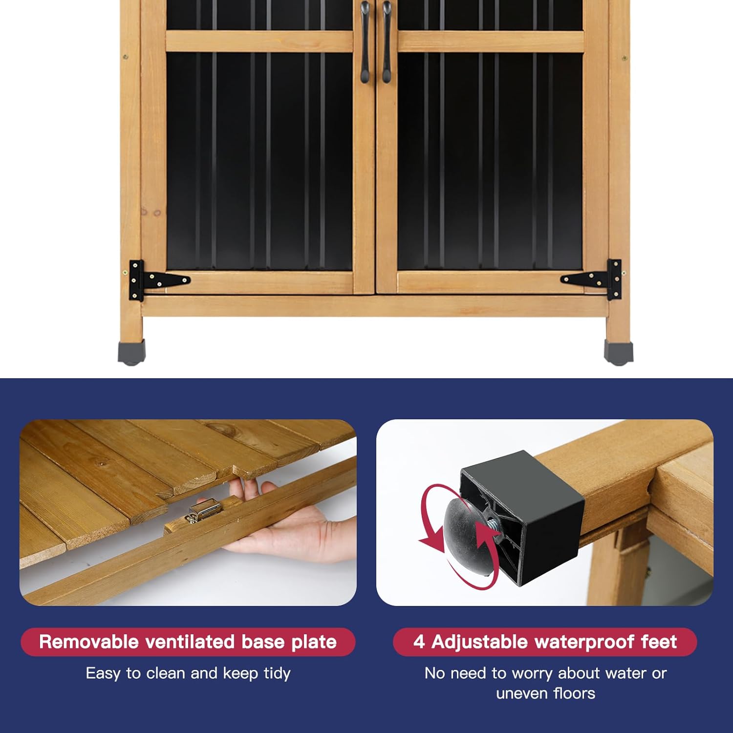 Wood & Metal Outdoor Storage Cabinet with Waterproof Roof, Garden Tool Shed with 4 T-Hinge, 4 Adjustable feet and Magnetic Door, 2 Removable Shelves, Easy Installation, 13.5" D x 34.5" W x 39" H