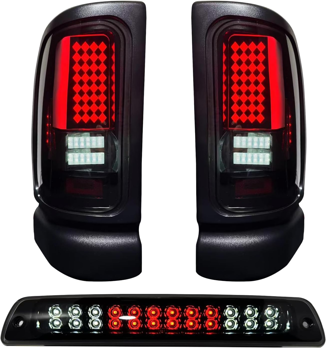 All-in-one LED Tail Light+3rd Brake Light for Dodge RAM 1500 1994-2001, Ram 2500 3500 1994-2002, Upgraded VersionRear Taillight Assembly,55055264AC，55055265AC