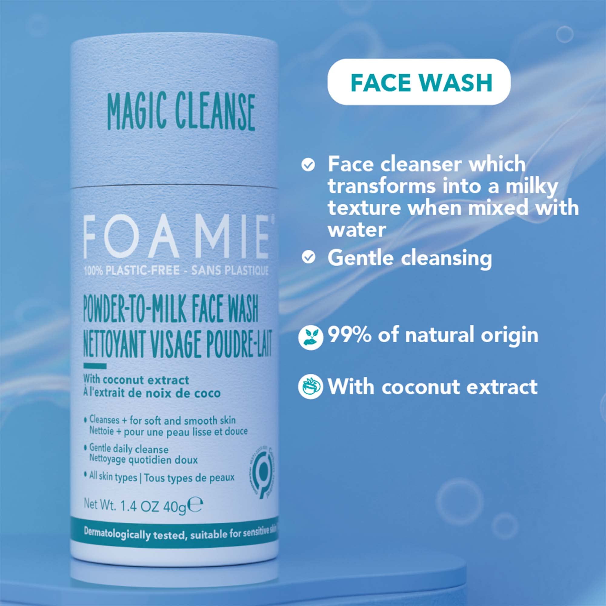 Foamie Powder Soft kokosowy oczyszczacz do twarzy - oczyszczający i nawilżający proszek do twarzy - Mydło do twarzy wrażliwa skóra bez plastiku i wegańska - 80 zastosowań 60g